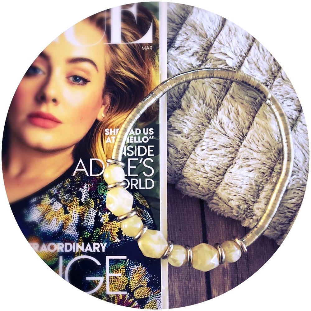 Stone & Metal Open-End Choker W/ Matching Bracelet